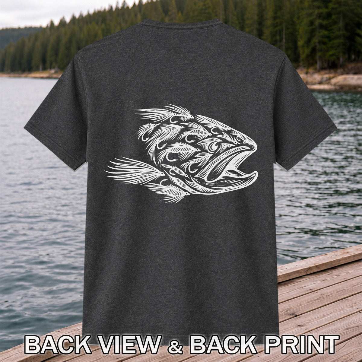 Fly Fishing Fish Design Graphic T-Shirt | Back Print