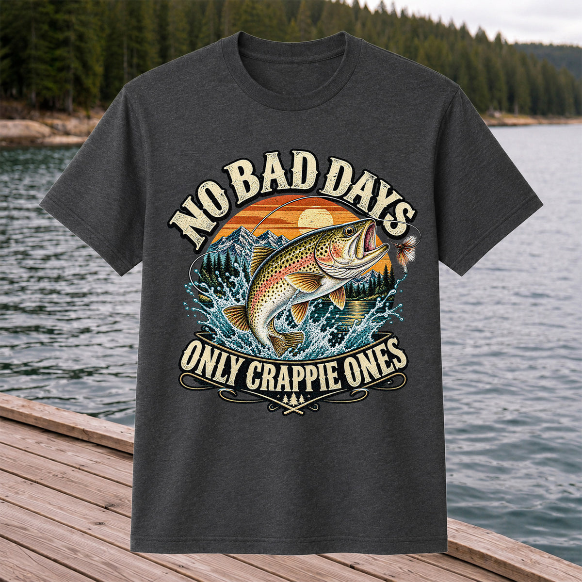 No Bad Days Only Crappie Ones Rainbow Trout Fishing T-Shirt