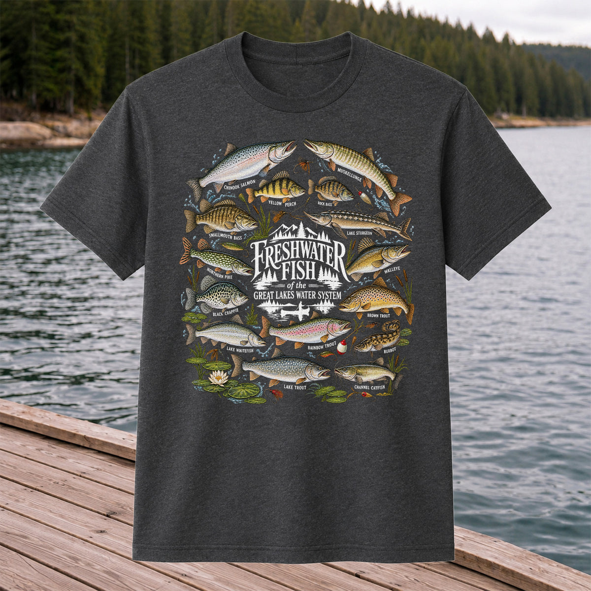 Freshwater Fish of the Great Lakes Water System Graphic T-Shirt