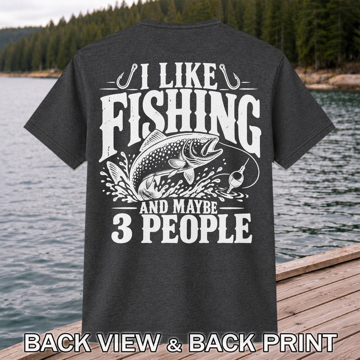 Funny Trout Fishing Three People Graphic T-Shirt | Back Print