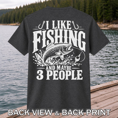 Funny Trout Fishing Three People Graphic T-Shirt | Back Print