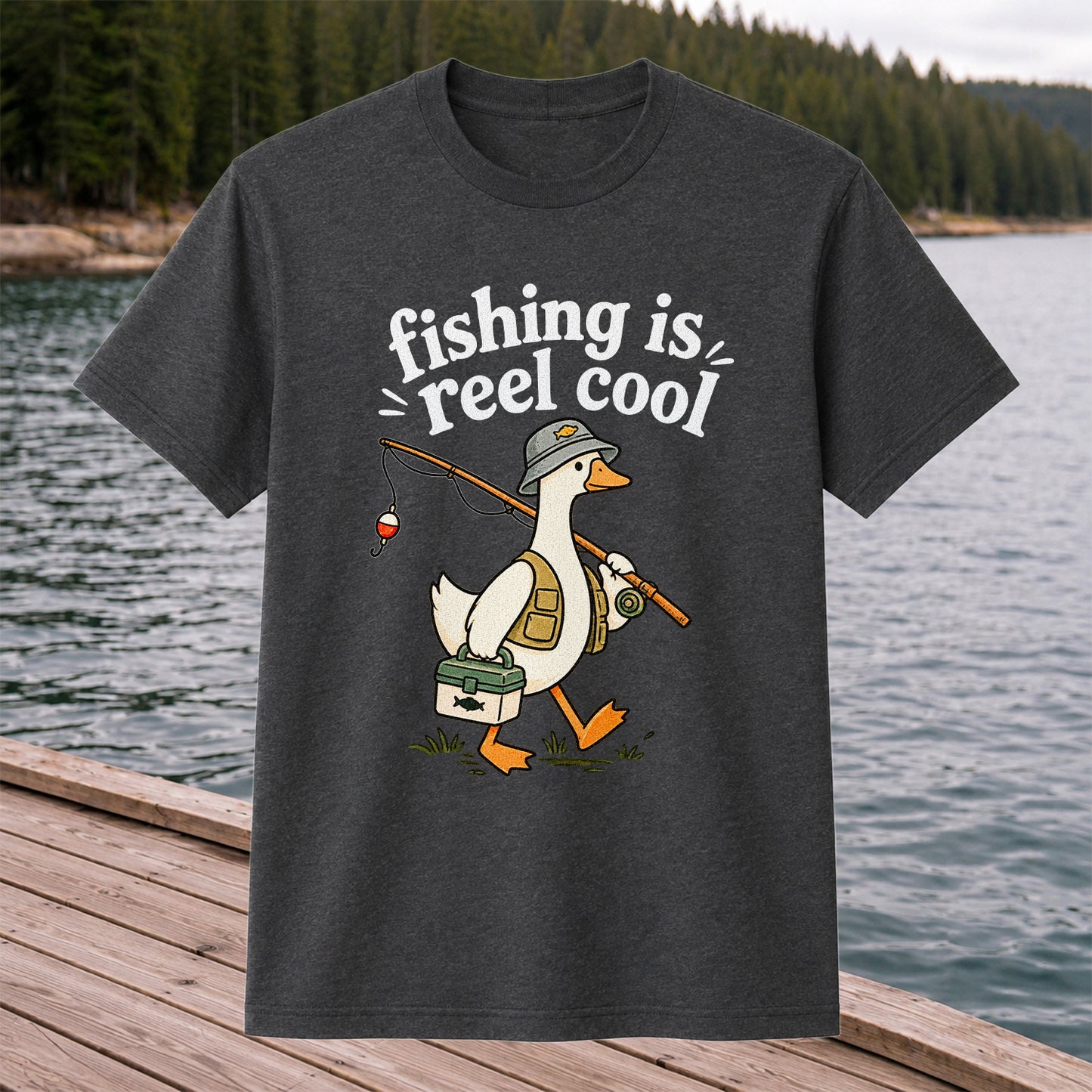 Fishing Is Reel Cool Duck Angler Funny Fishing T-Shirt