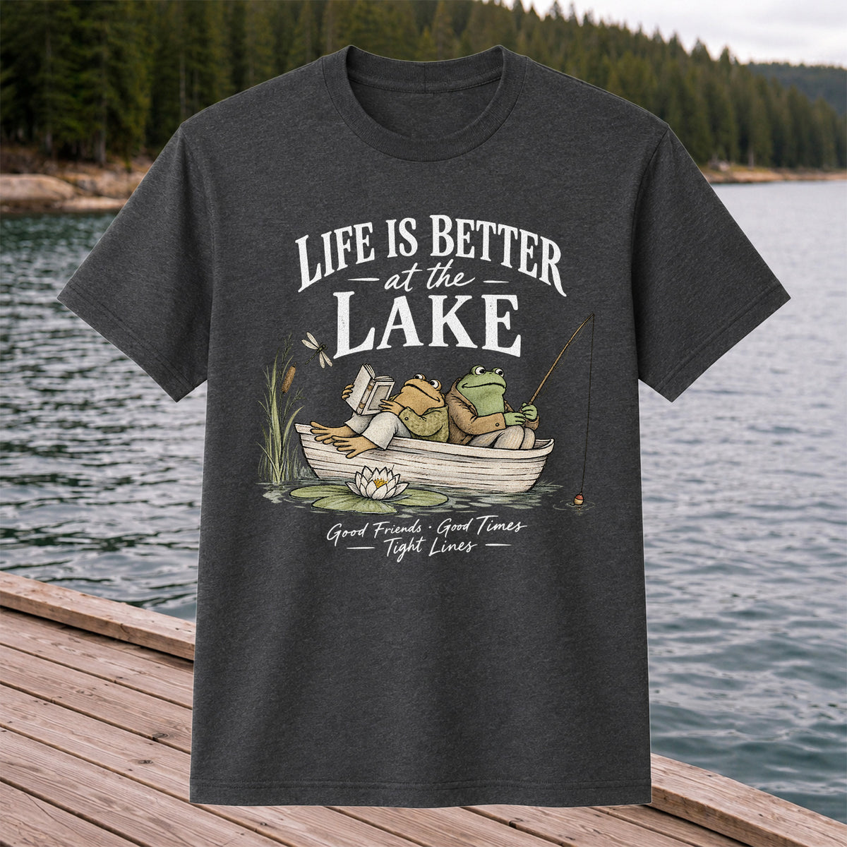 Life Is Better at the Lake Frog Fishing Graphic T-Shirt