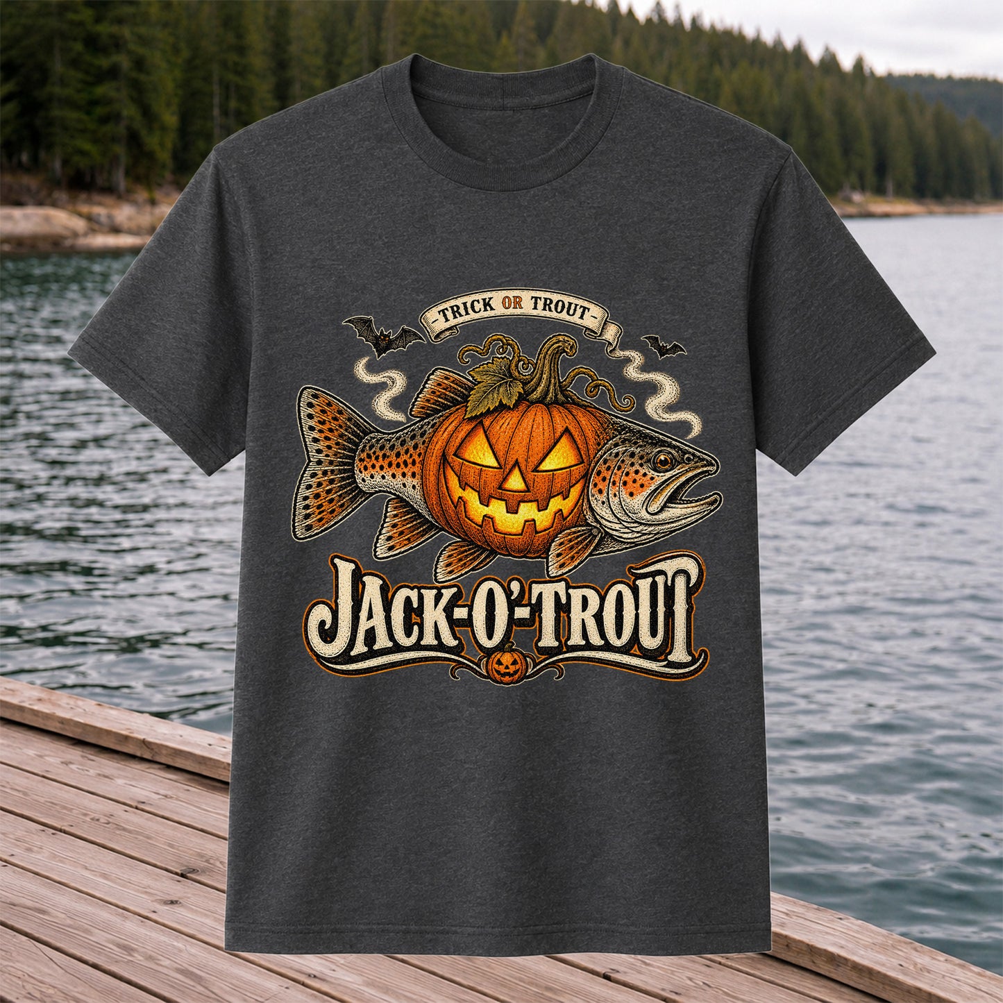Jack-O'-Trout Trick or Trout Halloween Fishing T-Shirt