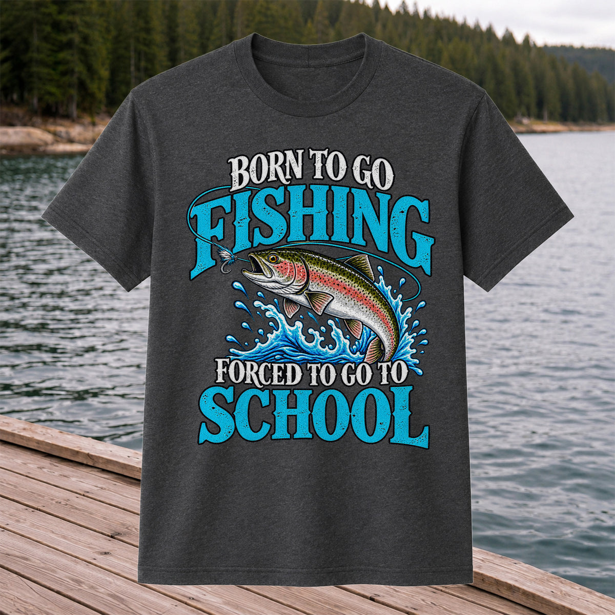 Born to Go Fishing Forced to Go to School Rainbow Tee, Trout T-Shirt