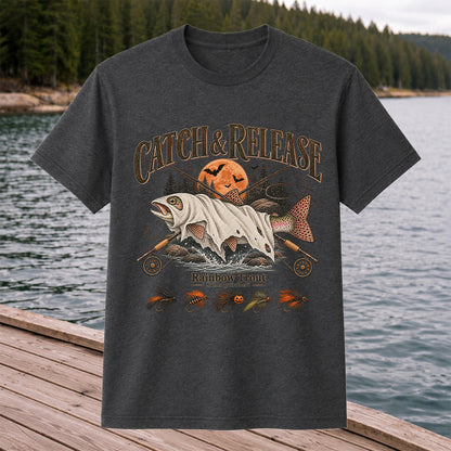 Catch & Release Rainbow Trout Halloween Fly Fishing T-Shirt