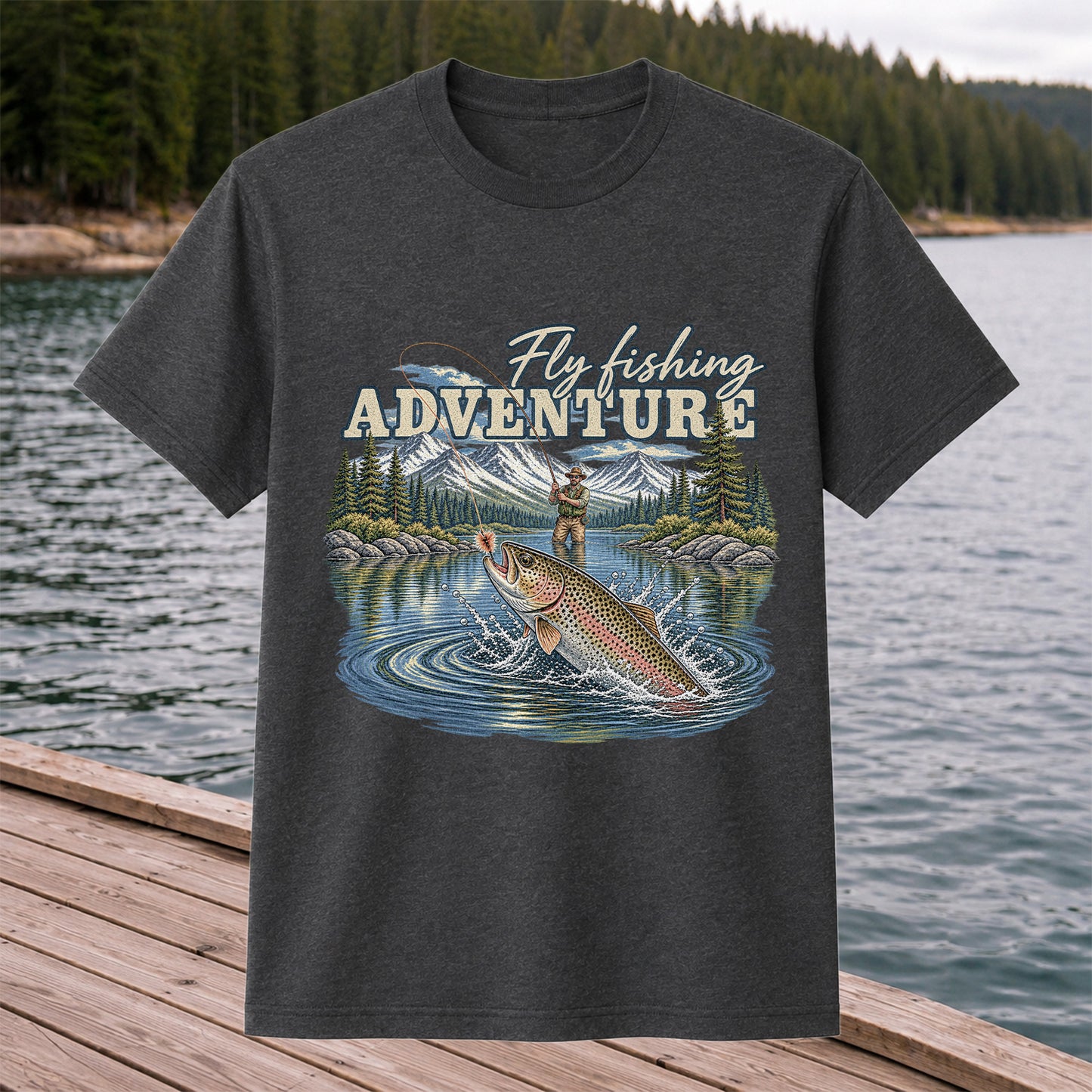 Fly Fishing Adventure Trout Mountain Lake Graphic T-Shirt
