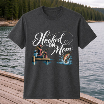 Hooked on Mom Family Fishing Graphic T-Shirt