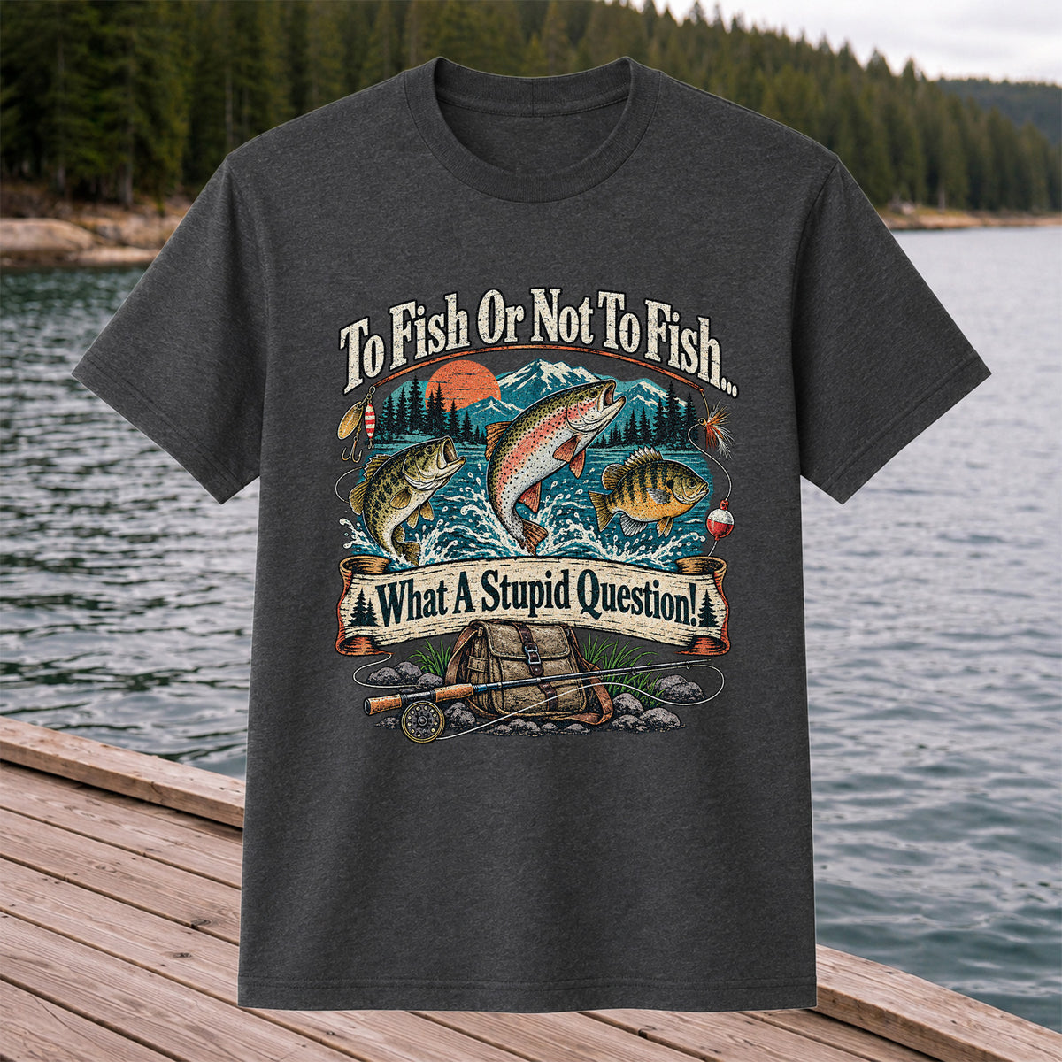 To Fish or Not to Fish What a Stupid Question Funny Trout Bass and Bluegill Fishing T-Shirt