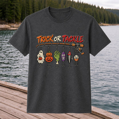 Trick or Tackle Halloween Ghost and Pumpkin Fishing Lures T-Shirt