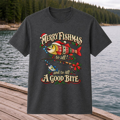 Merry Fishmas to All and to All a Good Bite Christmas Fishing T-Shirt