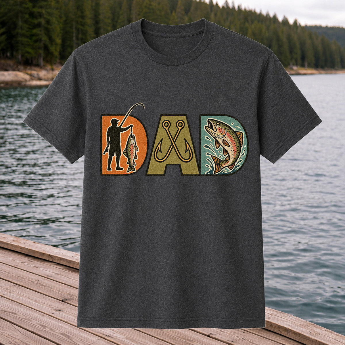 DAD Rainbow Trout and Fishing Hooks Vintage Graphic T-Shirt