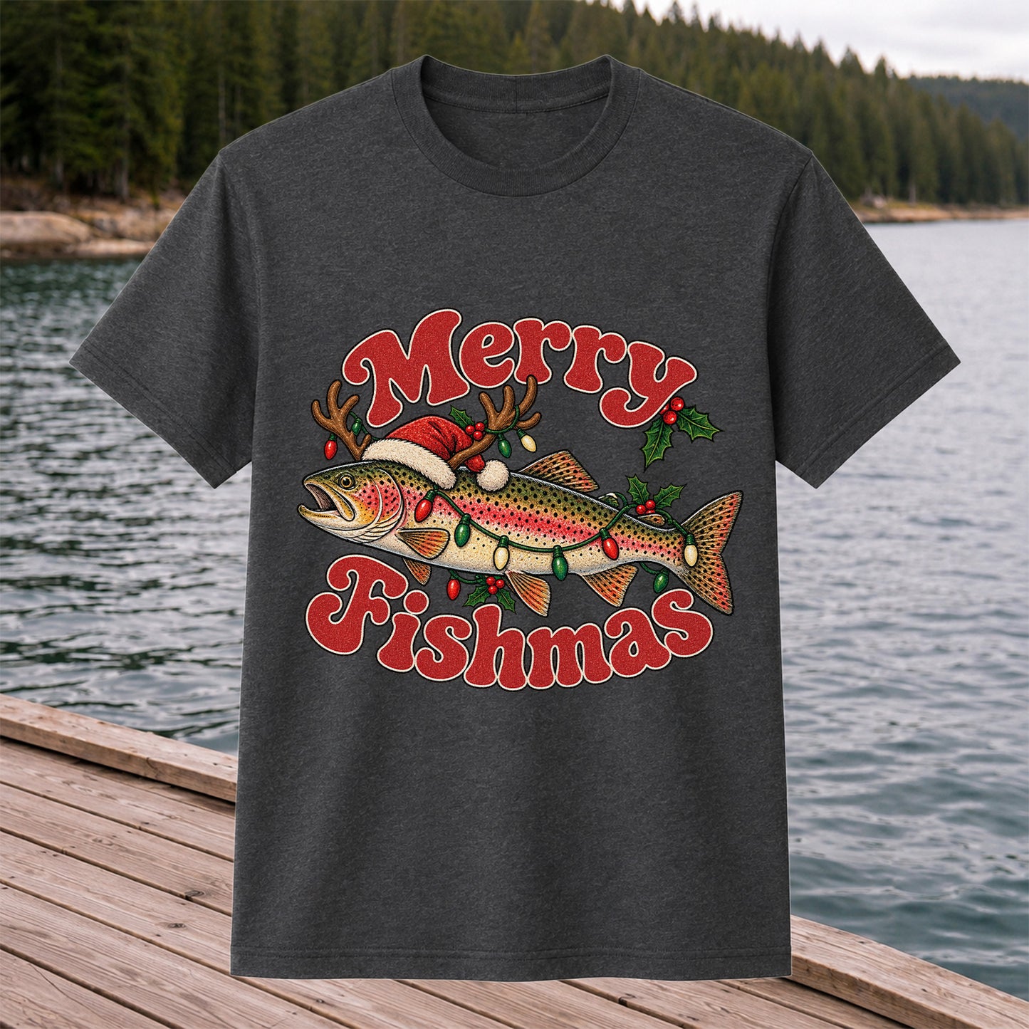 Merry Fishmas Reindeer Rainbow Trout Christmas Fishing T-Shirt