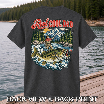 Reel Cool Dad Largemouth Bass Fishing Graphic T-Shirt | Back Print