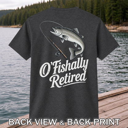 Retired Trout Fishing Rod Graphic T-Shirt | Back Print