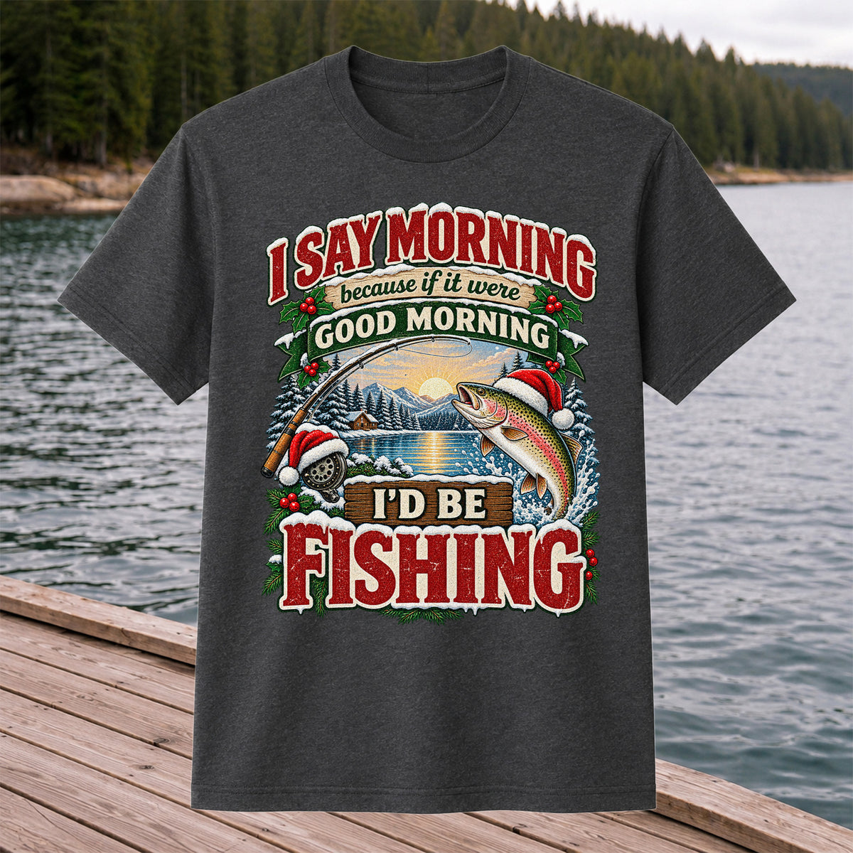 I Say Morning Because If It Were Good Morning I'd Be Fishing Christmas Rainbow Trout T-Shirt