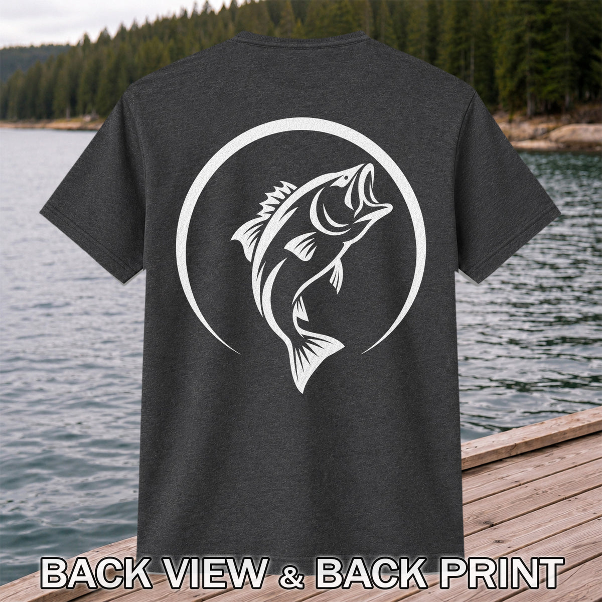 Minimalist Jumping Bass Fishing Silhouette T-Shirt | Back Print