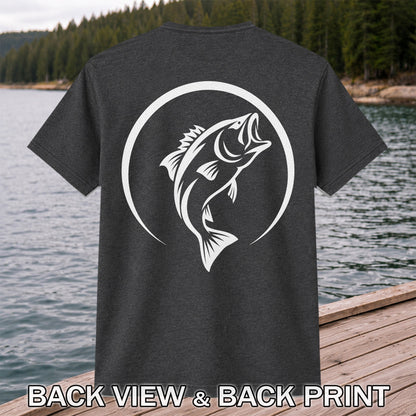 Minimalist Jumping Bass Fishing Silhouette T-Shirt | Back Print