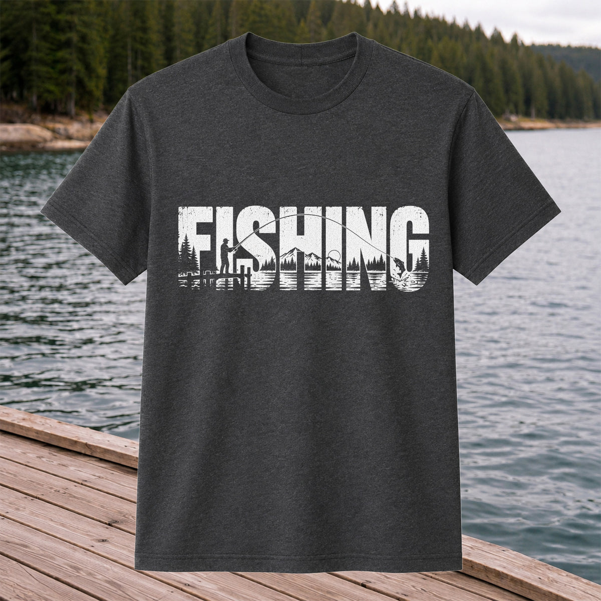 Fishing Lake Angler Vintage Graphic T-Shirt