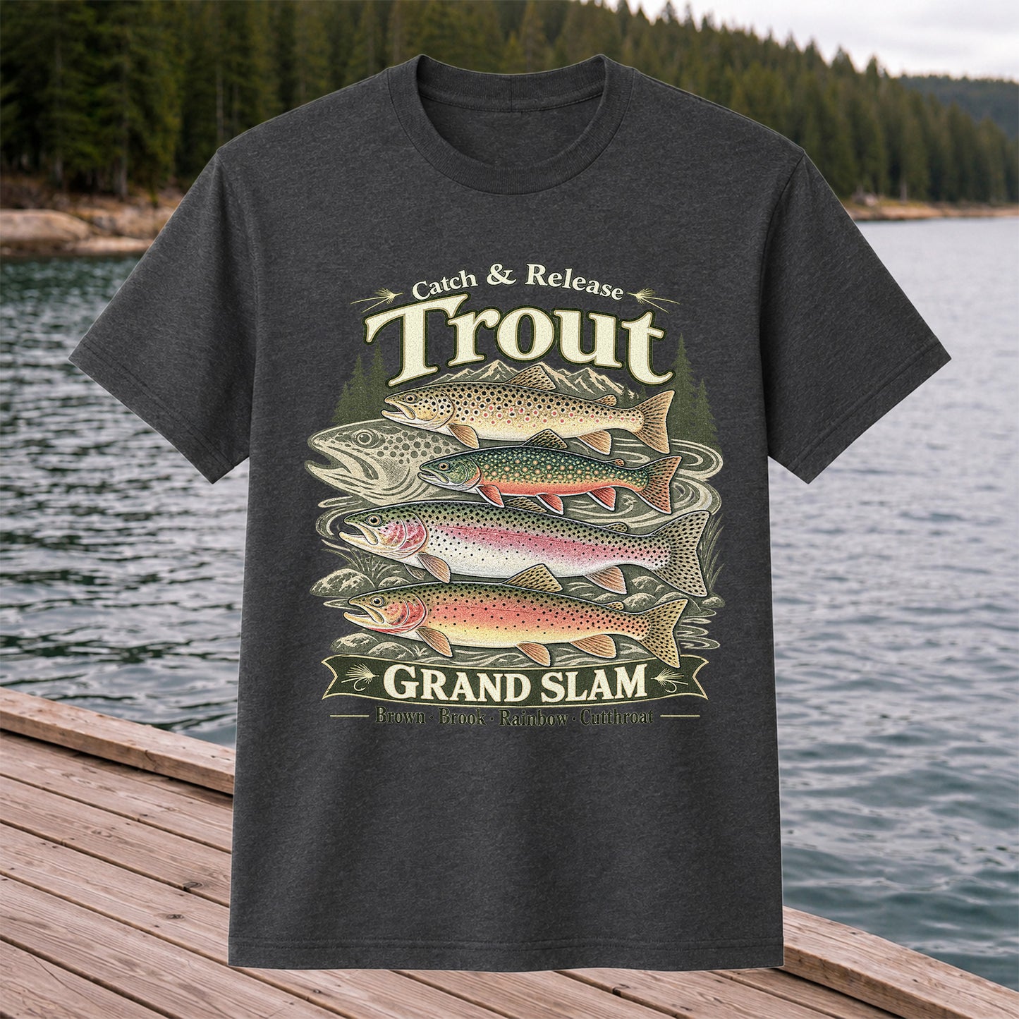 Catch and Release Trout Grand Slam Fishing Graphic T-Shirt