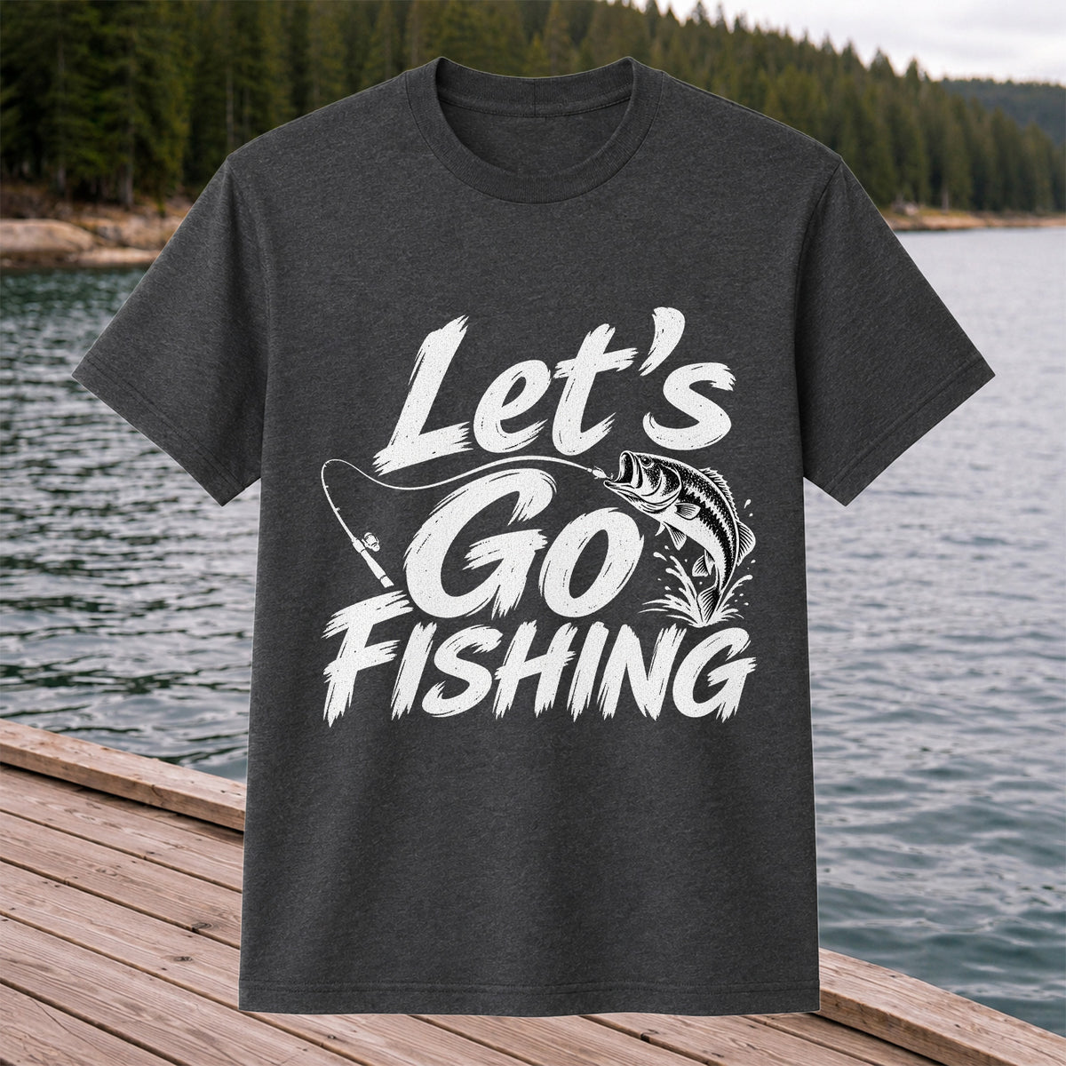 Let's Go Fishing with Jumping Bass Graphic T-Shirt
