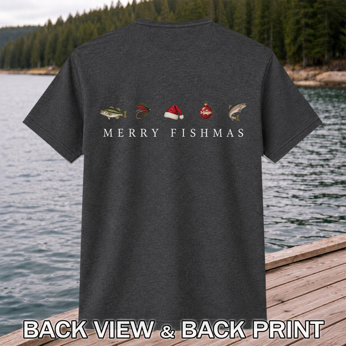 Christmas Fish Icons Fishing Graphic T-Shirt | Back Print