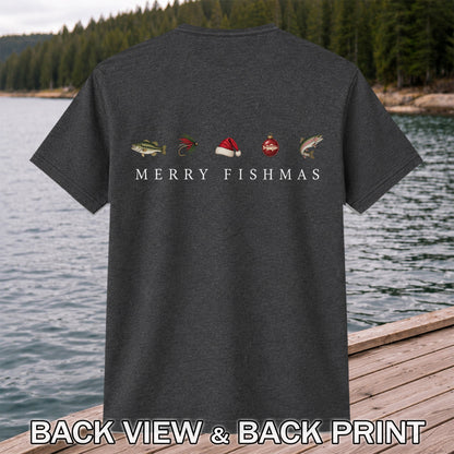 Christmas Fish Icons Fishing Graphic T-Shirt | Back Print