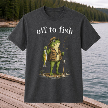 Off To Fish T-Shirt Funny Frog Fishing Shirt Vintage Angler Tee
