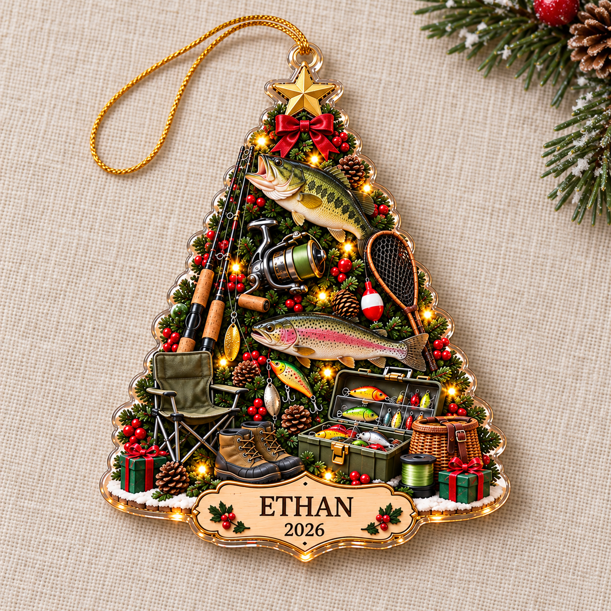 Personalized Fishing Memories Acrylic Christmas Ornament, Custom Name & Year