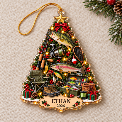 Personalized Fishing Memories Acrylic Christmas Ornament, Custom Name & Year