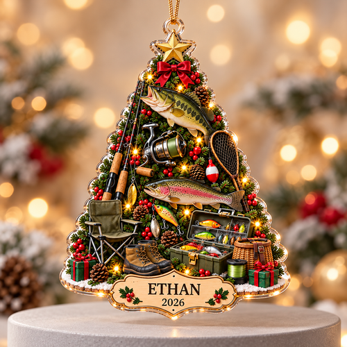 Personalized Fishing Memories Acrylic Christmas Ornament, Custom Name & Year