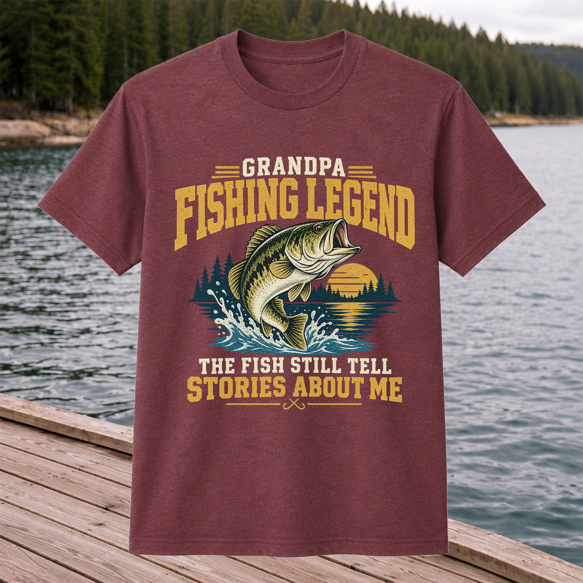 Grandpa Fishing Legend Jumping Bass Vintage Fishing T-Shirt