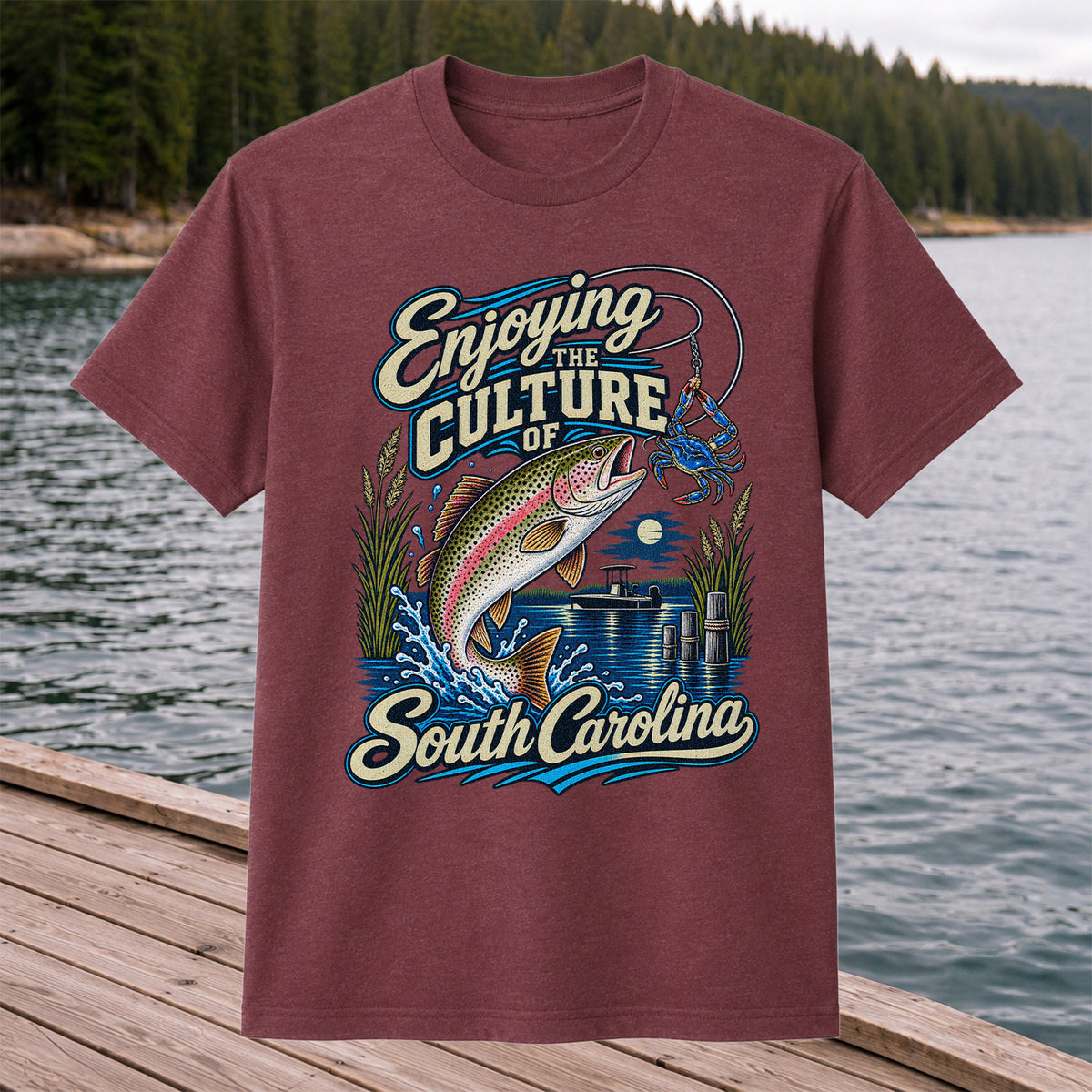 Enjoying the Culture of South Carolina Trout and Crab Fishing T-Shirt