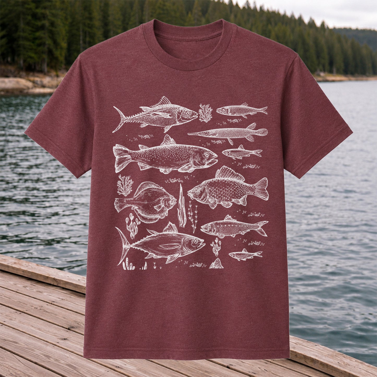 Vintage Freshwater and Saltwater Fish Collection Graphic T-Shirt