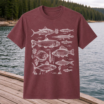 Vintage Freshwater and Saltwater Fish Collection Graphic T-Shirt