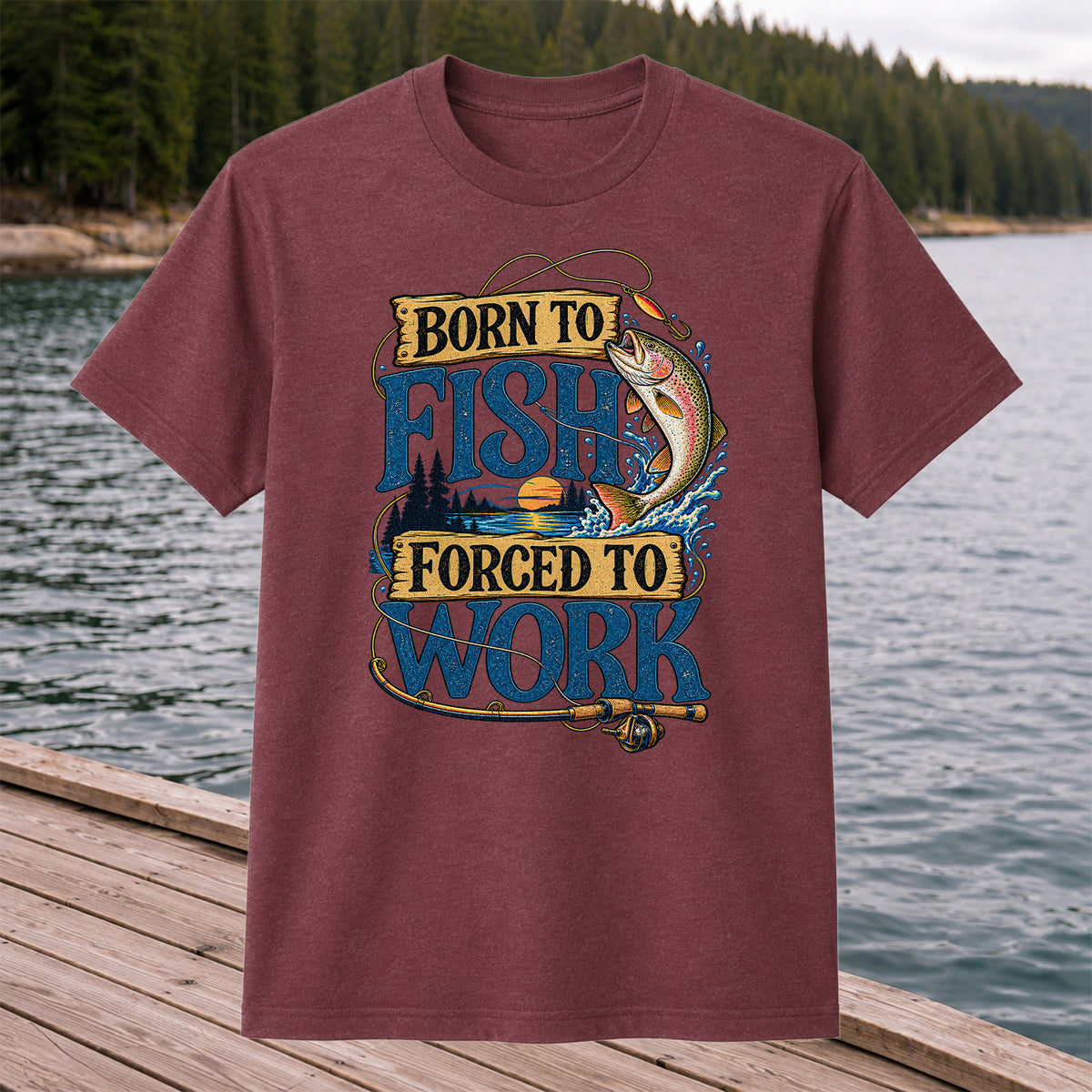 Rainbow Trout Lake Sunset Fishing Graphic T-Shirt