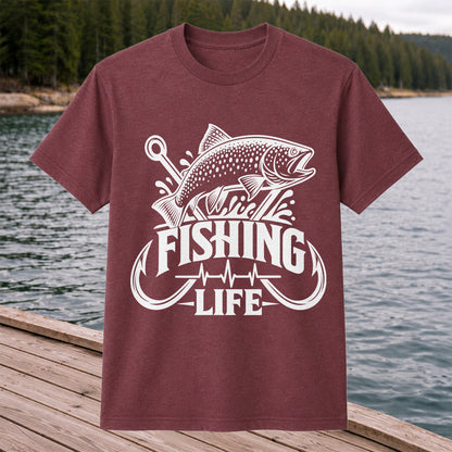 Fishing Life Trout and Hooks Heartbeat Graphic T-Shirt