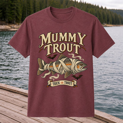 Mummy Trout Trick or Trout Halloween Fishing T-Shirt