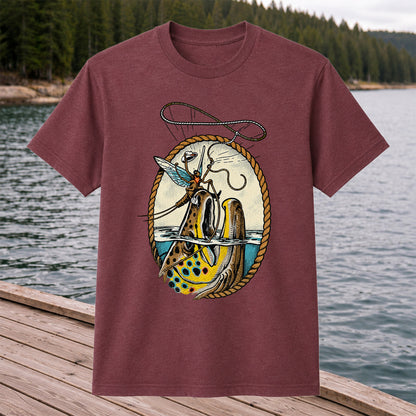 Brown Trout and Winged Fly Angler Vintage Fishing Graphic T-Shirt