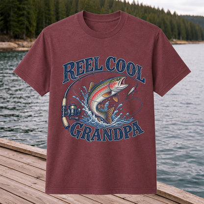 Reel Cool Grandpa Trout Fishing Graphic T-Shirt