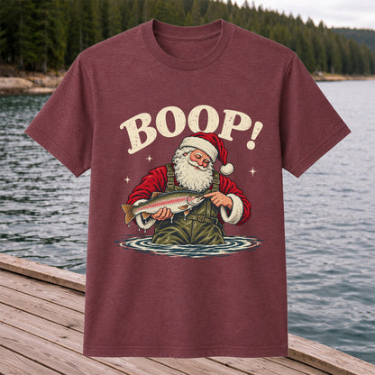 Boop Santa Holding Trout Funny Christmas Fishing T-Shirt
