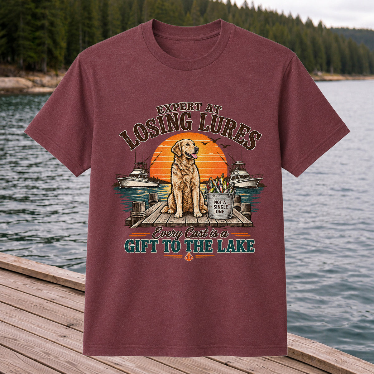 Expert at Losing Lures Golden Retriever Funny Fishing T-Shirt