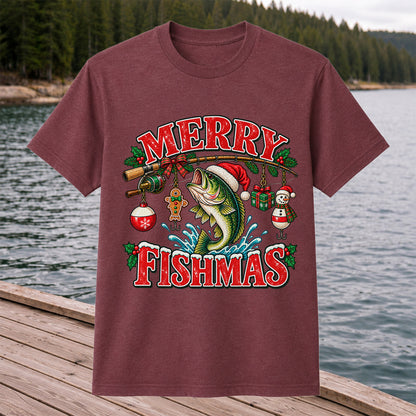 Merry Fishmas Santa Bass Christmas Fishing Graphic T-Shirt