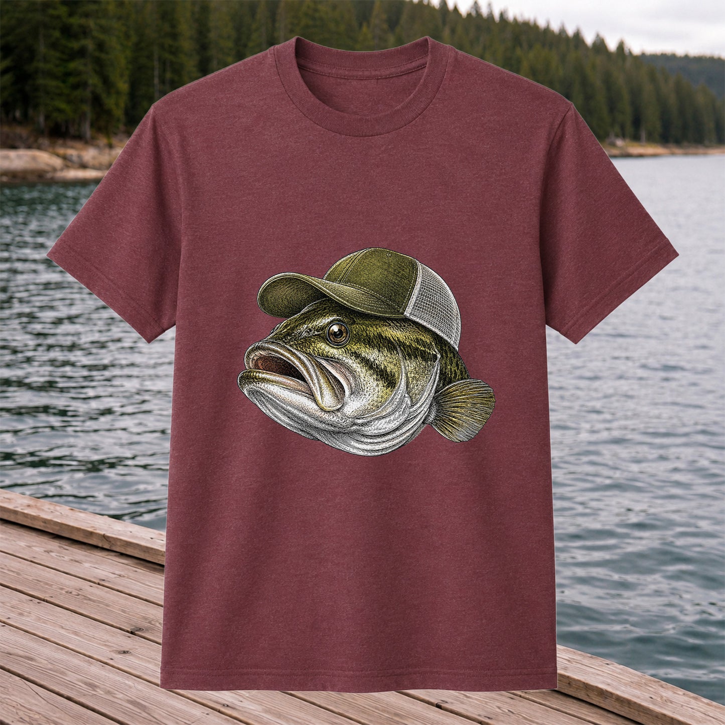 Bass Wearing Trucker Hat Fishing Graphic T-Shirt