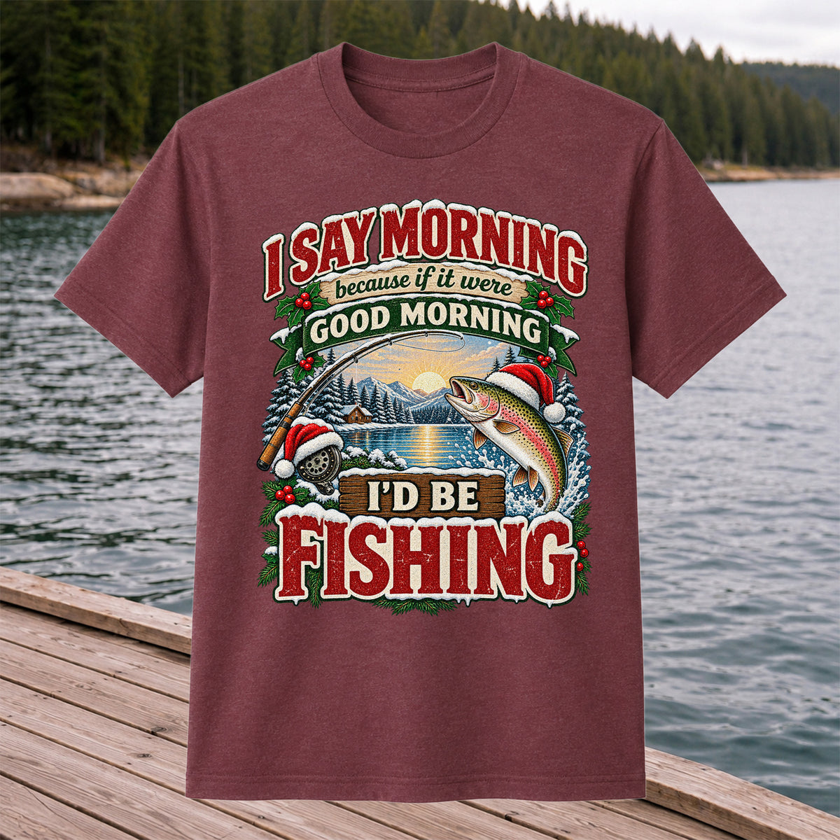 I Say Morning Because If It Were Good Morning I'd Be Fishing Christmas Rainbow Trout T-Shirt