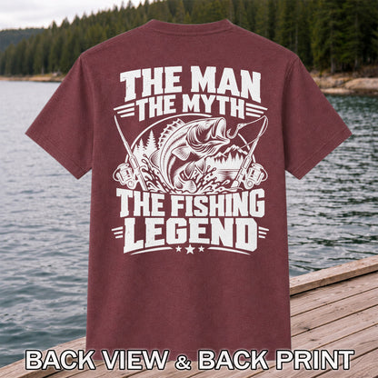 The Man The Myth The Fishing Legend Bass Graphic T-Shirt | Back Print