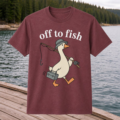 Off to Fish Funny Fishing Goose Graphic T-Shirt