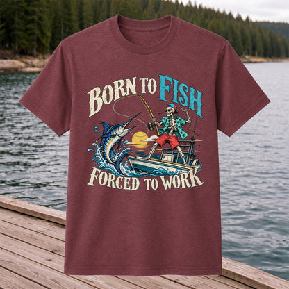 Skeleton Marlin Fishing Boat Graphic T-Shirt
