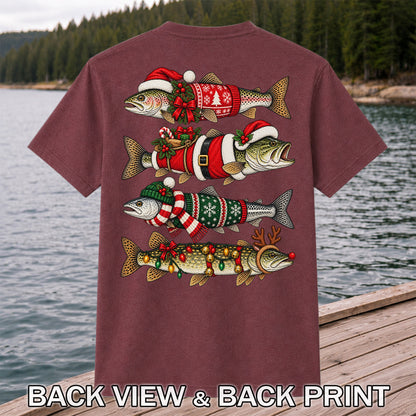 Christmas Fish Collection Festive Fishing Graphic T-Shirt | Back Print