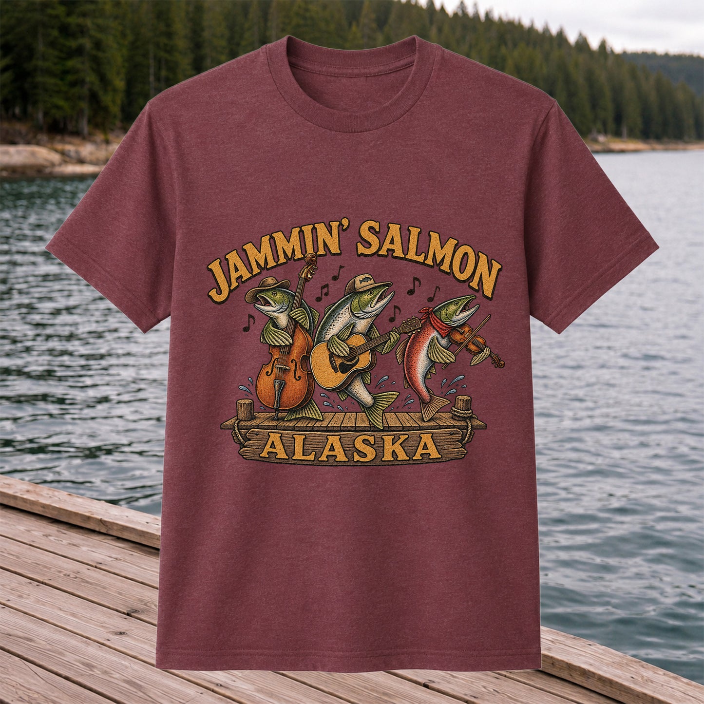 Jammin’ Salmon Alaska Fishing Band Graphic T-Shirt